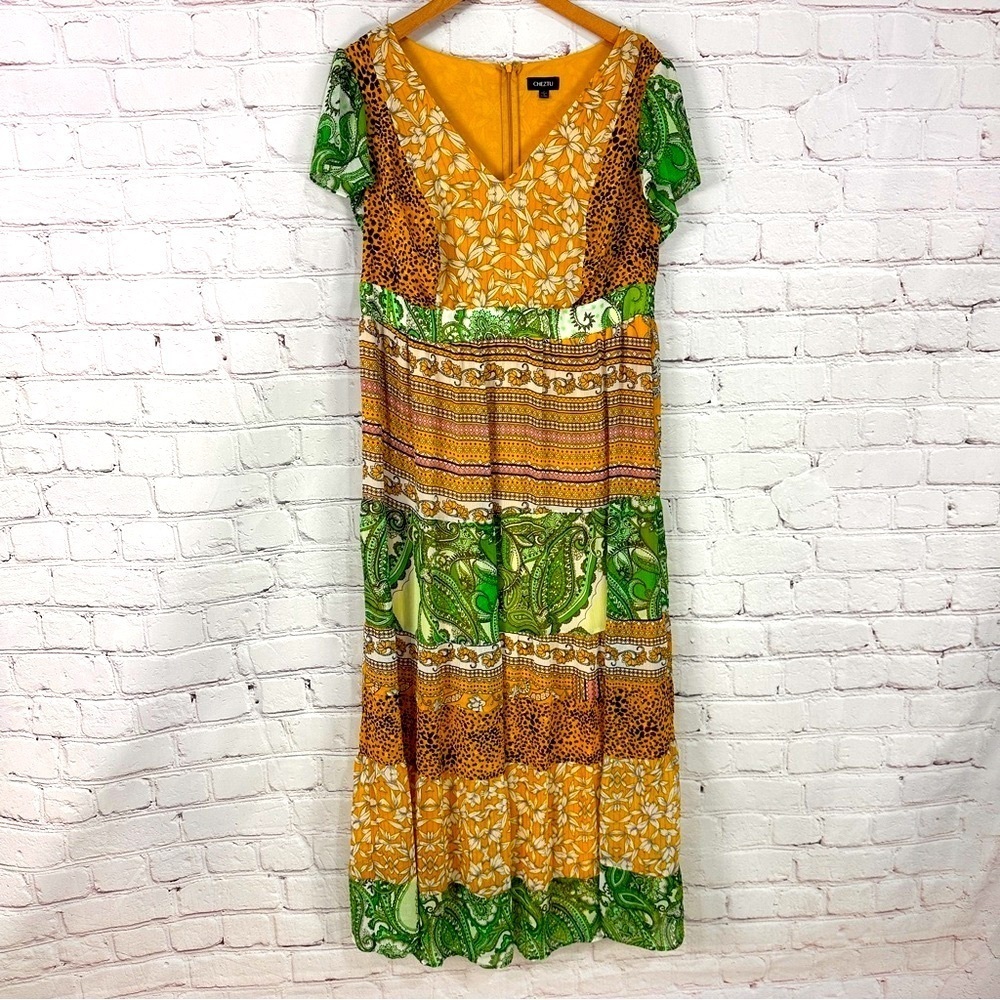 Tropical Resortwear maxi dress 14 Multicolored Flutter Sleeve V-Neck Sundress